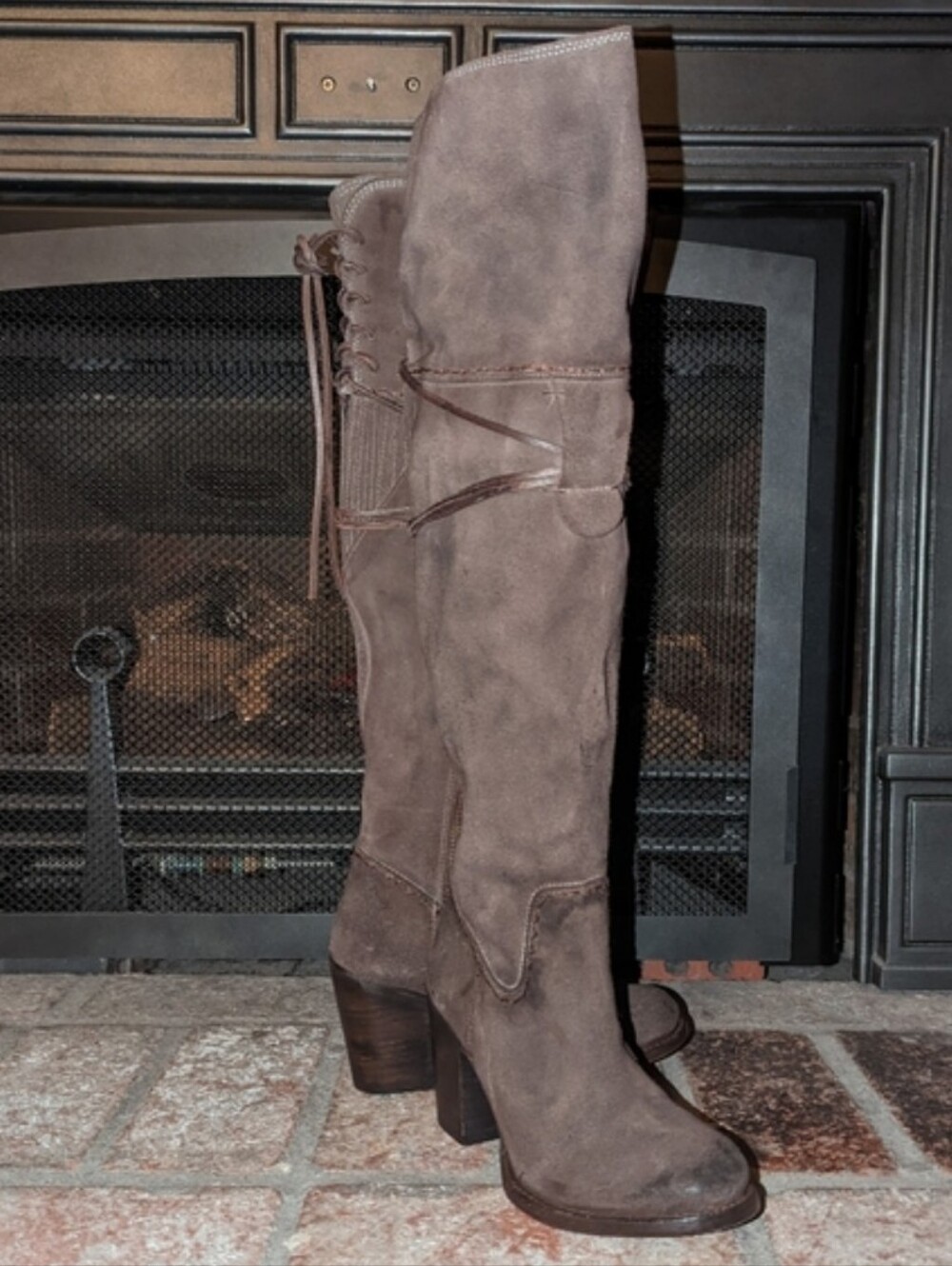 FreeBird Brock Over the Knee Gray/ Brown Suede Boots